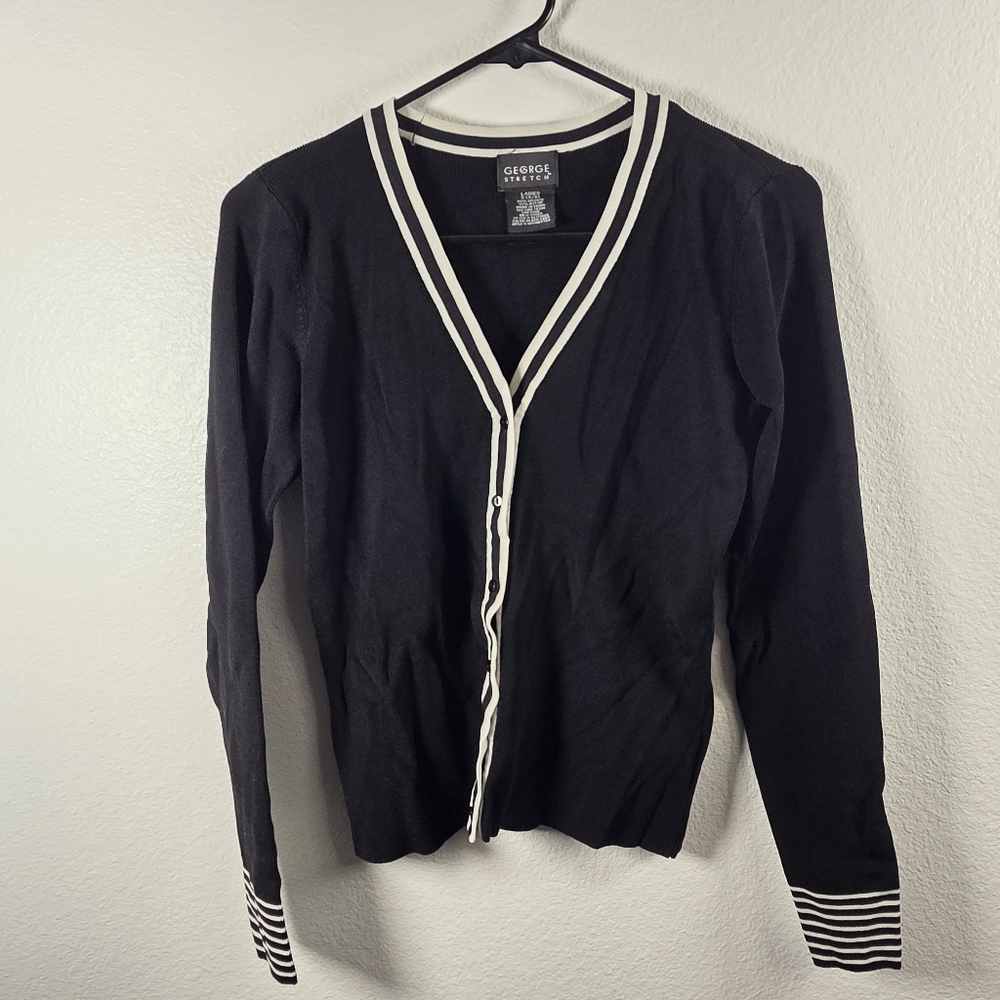 George Women's Black Cardigan with White Stripes